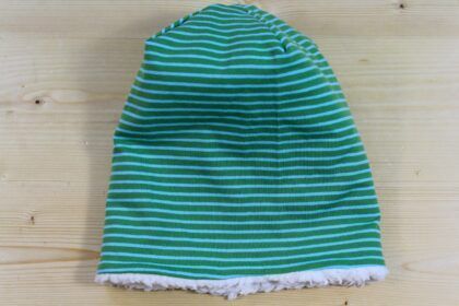 Winter-Beanie Streifen grün-türkis-offwhite