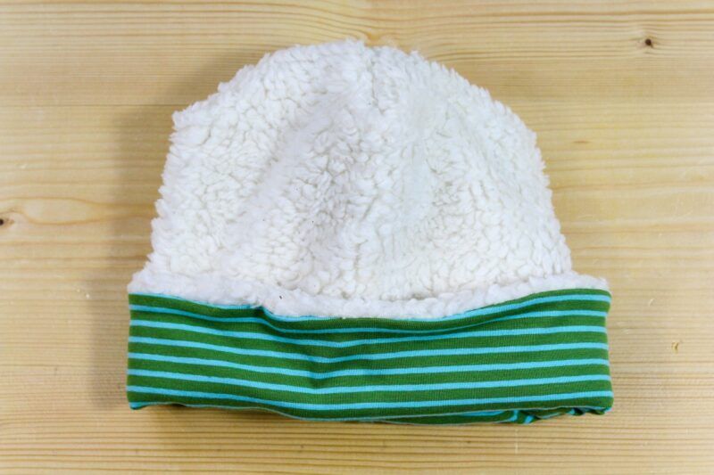Winter-Beanie Streifen grün-türkis-offwhite – Bild 5