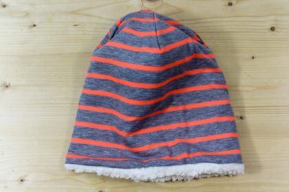 Winter-Beanie Streifen grau-neonorange