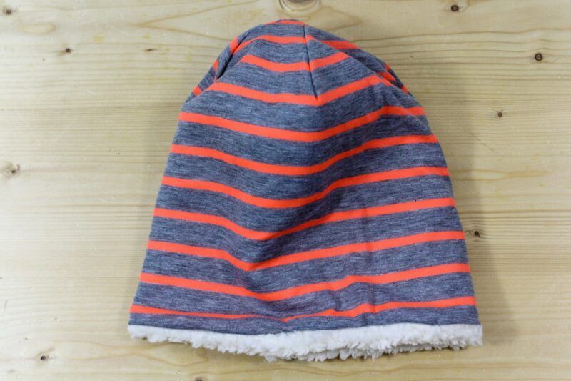 Winter-Beanie Streifen grau-neonorange
