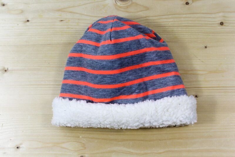 Winter-Beanie Streifen grau-neonorange – Bild 2