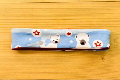 Baby-Wende-Stirnband/Haarband Eisbär hellblau-rot-weiss