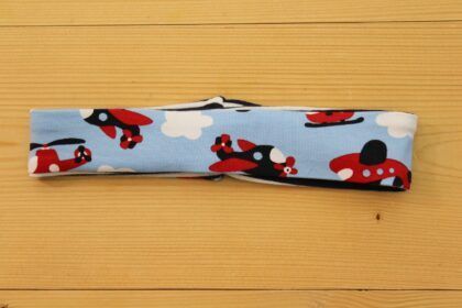 Baby-Wende-Stirnband/Haarband Flugzeug hellblau-marine-weiss