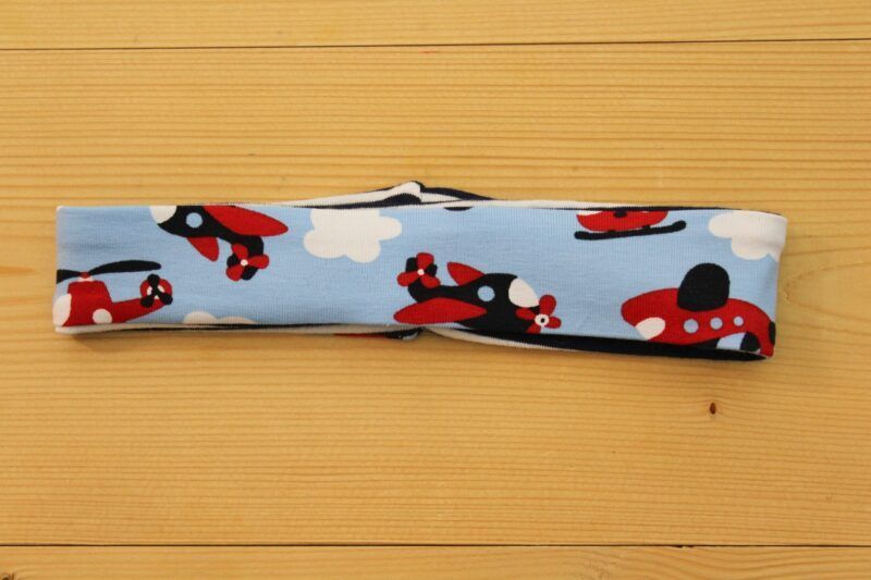 Baby-Wende-Stirnband/Haarband Flugzeug hellblau-marine-weiss