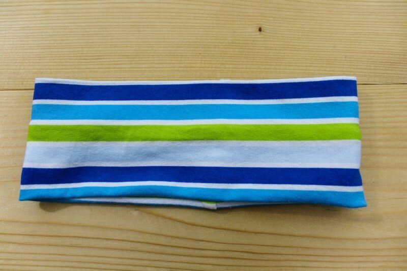 Baby-Stirnband Streifen blau-lime-türkis-weiss