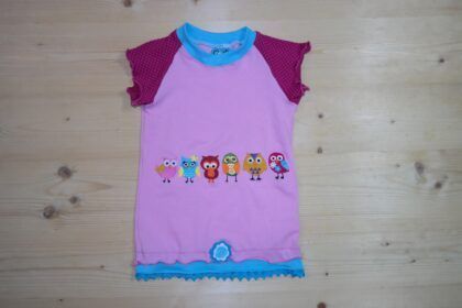Eulen-T-Shirt rosa-türkis