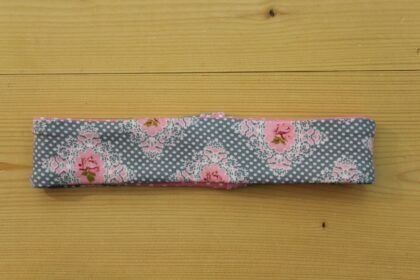Wende-Stirnband/Haarband Retro-Blumen hellgrau-rosa