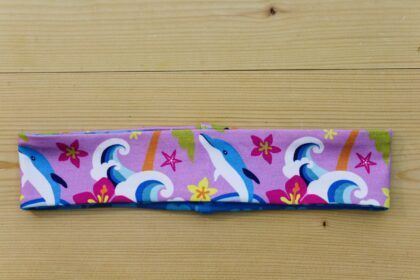 Wende-Stirnband/Haarband Delfin rosa-türkis